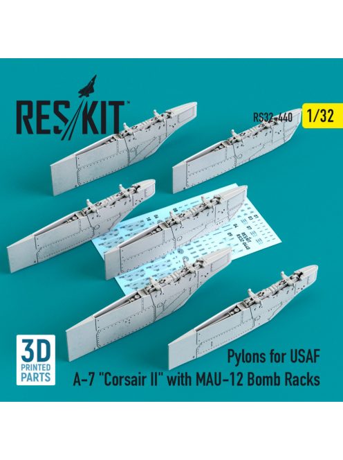 Reskit - Pylons for USAF A-7 "Corsair II" with MAU-12 Bomb Racks (3D Printed) (1/32)