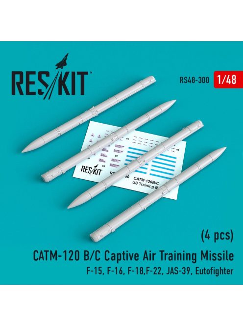 Reskit - CATM-120 B/C Captive Air training missiles (4 pcs) (F-15, F-16, F-18,F-22, JAS-39, Eutofighter) (1/4