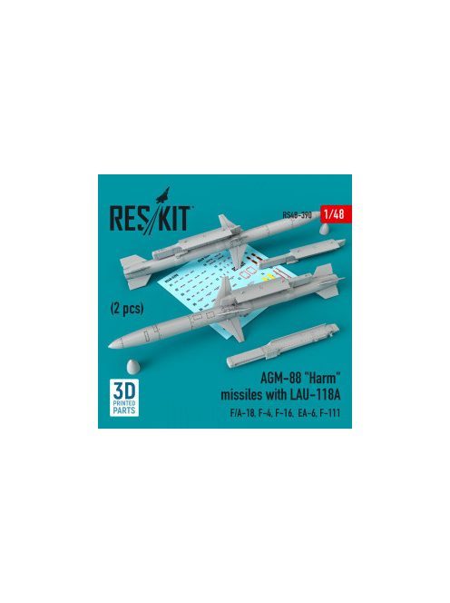 Reskit - AGM-88 "Harm" missiles with LAU-118A (2 pcs)  (F/A-18, F-4, F-16,  EA-6, F-111) (1/48)