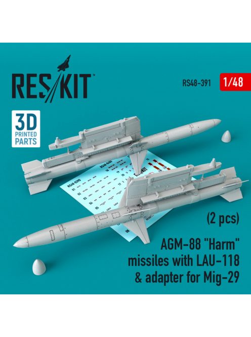 Reskit - AGM-88 "Harm" missiles with LAU-118 & adapter for Mig-29 (2 pcs) (1/48)