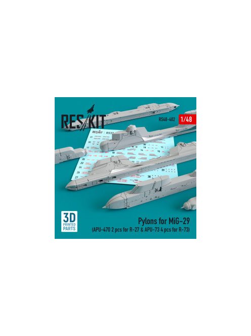 Reskit - Pylons for MiG-29 (APU-470 2 pcs for R-27 & APU-73 4 pcs for R-73) (1/48)