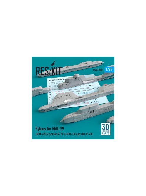 Reskit - Pylons for MiG-29 (APU-470 2 pcs for R-27 & APU-73 4 pcs for R-73) (1/72)