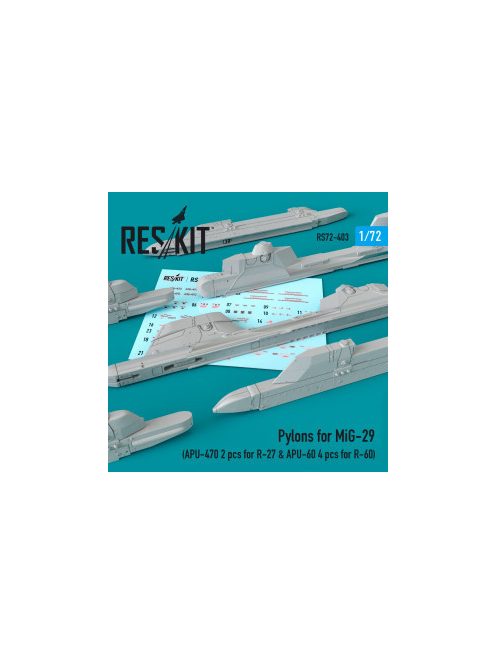 Reskit - Pylons for MiG-29 (APU-470 2 pcs for R-27 & APU-60 4 pcs for R-60) (1/72)