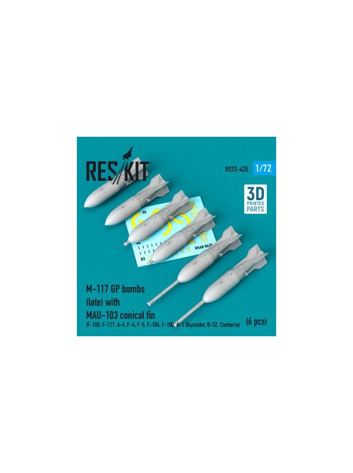 Reskit - M-117 GP bombs (late) with MAU-103 conical fin (6 pcs) (F-105, F-111, A-4 ,F-4, F-5, F-104, F-100, A