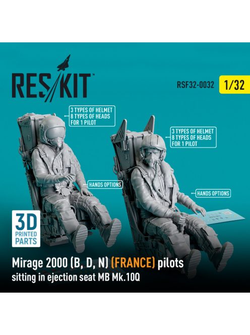 Reskit - Mirage 2000 (B, D, N) (FRANCE) pilots sitting in ejection seat MB Mk.10Q (2 pcs) (3D Printed) (1/32)