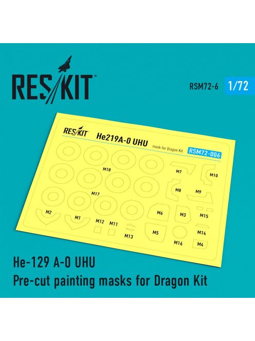 Reskit - He-129 A-0 "UHU" Pre-cut painting masks for Dragon kit (1/72)