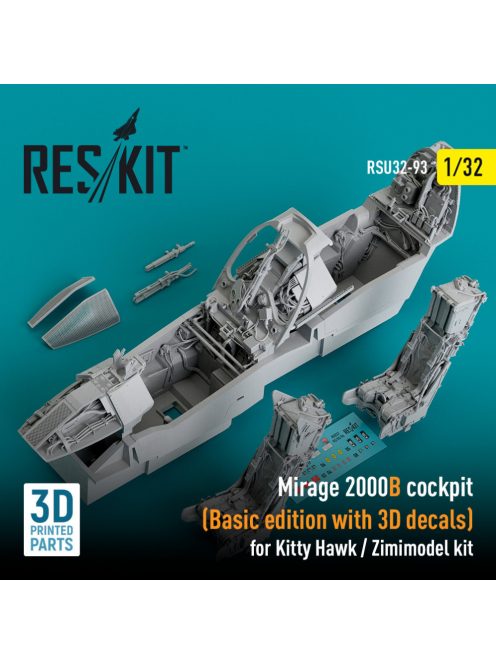 Reskit - Mirage 2000B cockpit (Basic edition with 3D decals)  for Kitty Hawk / Zimimodel kit (3D Printed) (1/