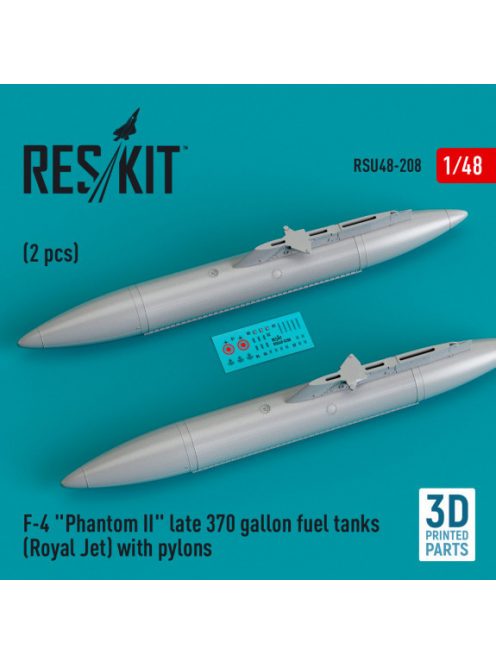 Reskit - F-4 "Phantom II" late 370 gallon fuel tanks (Royal Jet) with pylons (2 pcs) (3D Printed) (1/48)