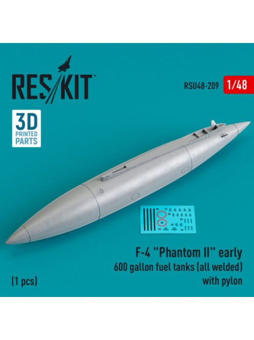 Reskit - F-4 "Phantom II" early 600 gallon fuel tanks (all welded) with pylon (1 pcs) (3D Printed) (1/48)