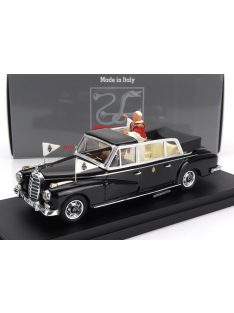   Rio-Models - MERCEDES BENZ 300D LIMOUSINE SEMICONVERTIBLE 1960 - WITH DRIVER AND POPE FIGURE - PAPA GIOVANNI XXIII BLACK