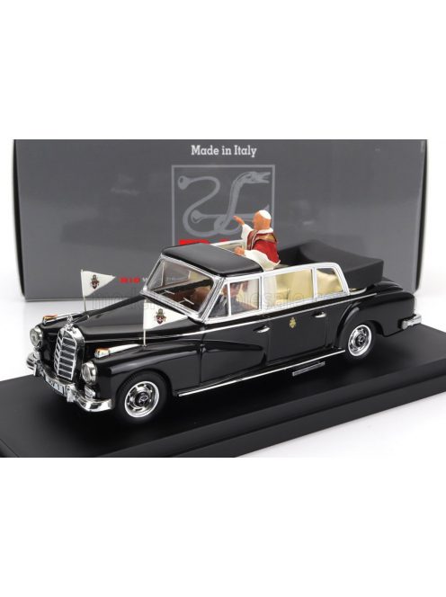 Rio-Models - MERCEDES BENZ 300D LIMOUSINE SEMICONVERTIBLE 1960 - WITH DRIVER AND POPE FIGURE - PAPA GIOVANNI XXIII BLACK