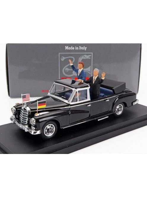 Rio-Models - MERCEDES BENZ 300D (W189) CABRIOLET OPEN 1963 WITH KONRAD ADENAUER AND JOHN FITZGERALD KENNEDY FIGURES BLACK