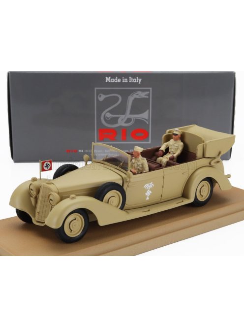 Rio-Models - MERCEDES BENZ 770K CABRIOLET AFRICA KORPS 1941 WITH ROMMEL AND DRIVER FIGURES MILITARY SAND