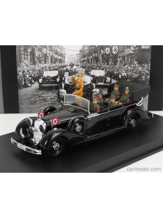   Riomodels - Mercedes Benz 770K Parade Cabriolet Open 1938 With Figures Adolf Hitler - Hermann Göring - Heinrich Himmler - Reinard Heydrich - Joseph Goebbels - Ss Driver Erich Kempka Military Black