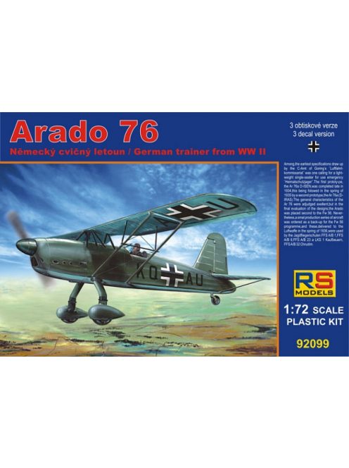 RS Models - Plastikový model letadla 1/72 Arado 76 in A/B Schulen 3 decal v. for Luftwaffe