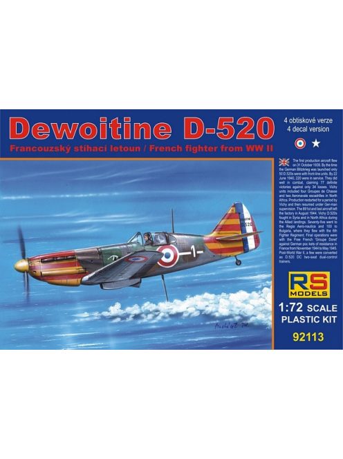 RS Models - Plastikový model letadla 1/72 Dewoitine D-520 Vichy 4 decal v. for Vichy, USA