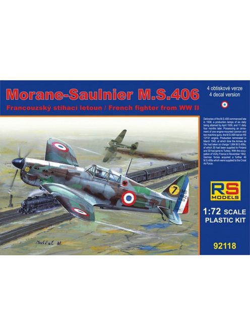 RS Models - Plastikový model letadla 1/72 Morane Saulnier MS.406 France  4 decal v. for France