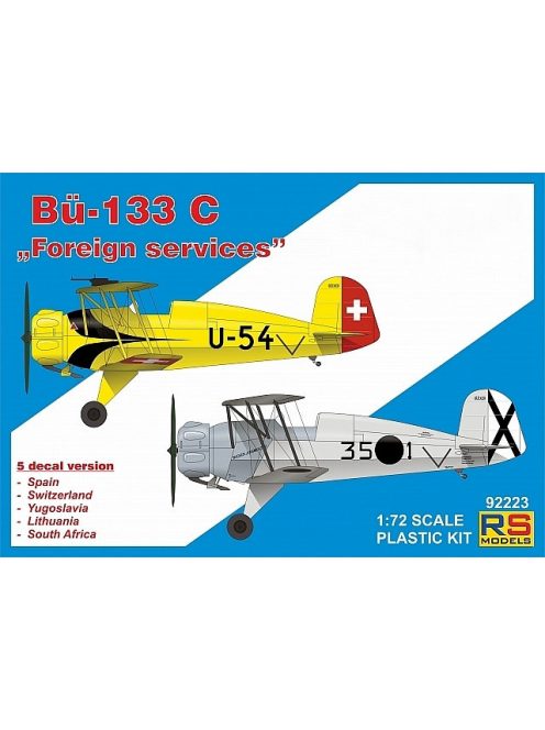 RS Models - Plastikový model letadla 1/72 Bücker 133 C "Foreign services" 5 decal v. for Spain, Switz, Yugo, Lit