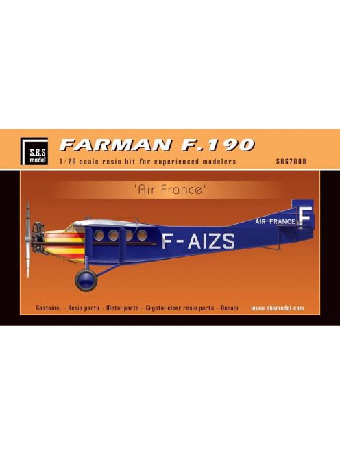 SBS Model - 1/72 Farman F.190 ' AIR FRANCE' - Resin+PE+decal - Full resin kit