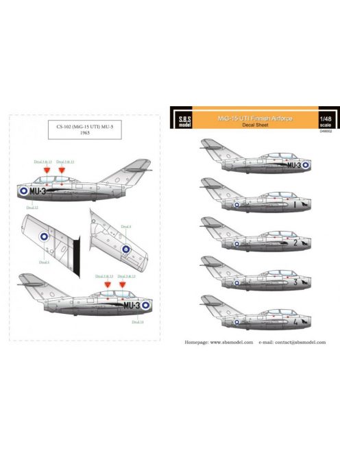 SBS Model - 1/48 Míg-15 UTI Finnish Air Force decals - Decals for Trumpeter