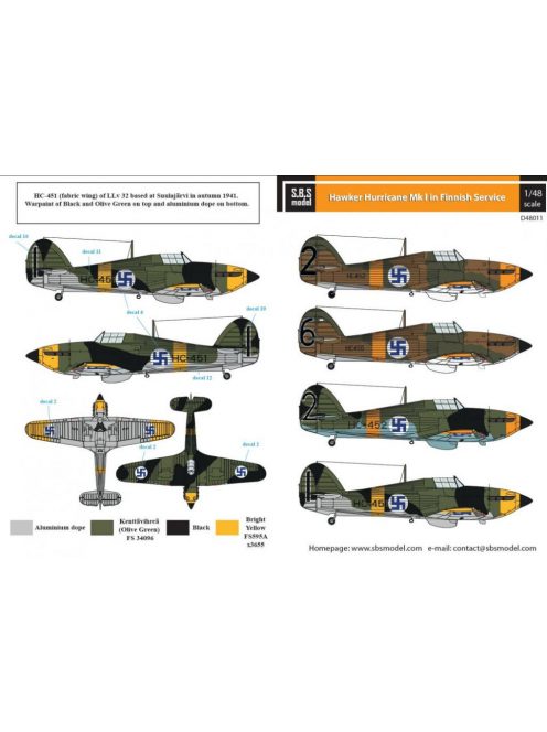 SBS Model - 1/48 Hawker Hurricane Mk. I. Finnish Air Force WW II - Decals for Airfix/Hasegawa