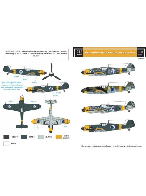 SBS Model - 1/48 Messerschmitt Bf-109G-2 Finnish Air Force WW II - Decals 