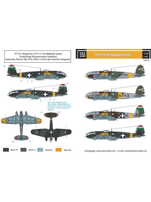 SBS Model - 1/48 Heinkel He-111 Hungarian Air Force WW II - Decals 