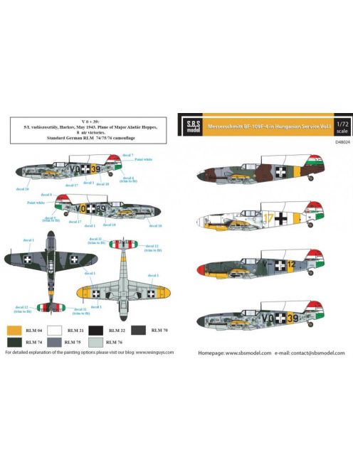 SBS Model - 1/48 Messerschmitt Bf-109F Hungarian Air Force WW II VOL.I - Decals 