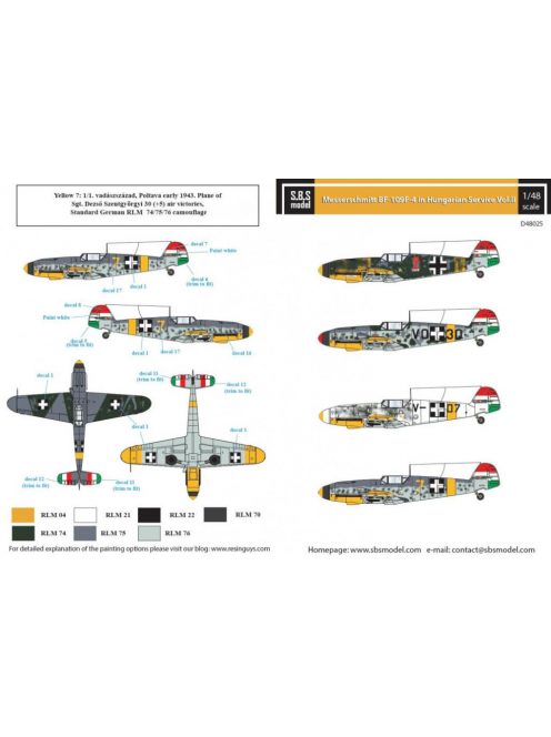 SBS Model - 1/48 Messerschmitt Bf-109F Hungarian Air Force WW II VOL.II - Decals 