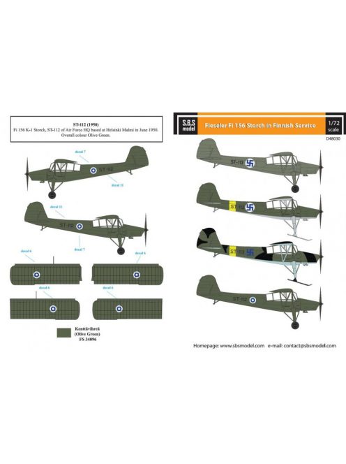 SBS Model - 1/48 Fieseler Fi-156 Storch Finnish Air Force - Decals for Tamiya