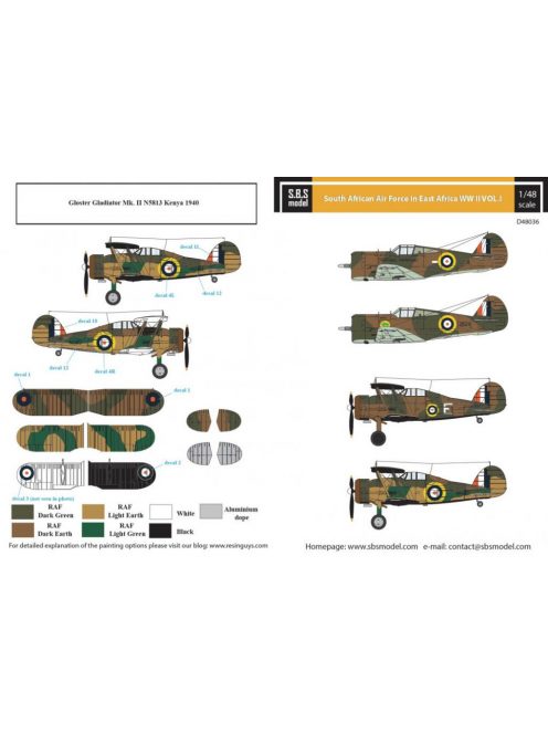 SBS Model - 1/48 South African Air Force in East Africa WW II VOL.I (Gladiator/Mohawk) - Decals 