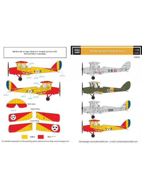 SBS Model - 1/48 De Havilland DH-82A Tiger Moth 'Nordic Air Forces' (Finnland, Sweden, Denmark) Decals for Airfi