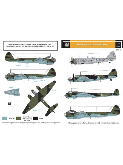 SBS Model - 1/48 Finnish Bombers - Post War Markings - Decals