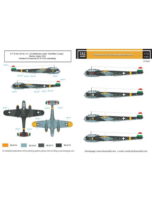 SBS Model - 1/72 Dornier Do-215 Hungarian Air Force WW II - Decals for ICM