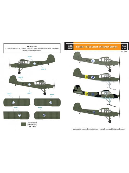 SBS Model - 1/72 Fieseler Fi-156 Storch Finnish Air Force - Decals for Academy/Heller