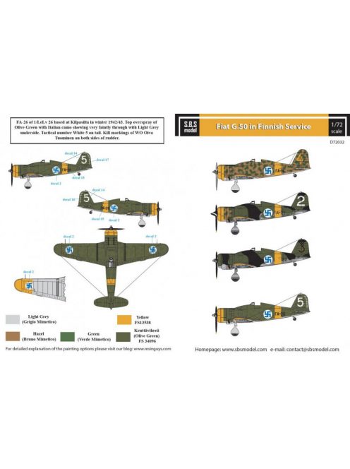 SBS Model - 1/72 Fiat G.50 Finnish Air Force WW II - Decals for SBS/AML