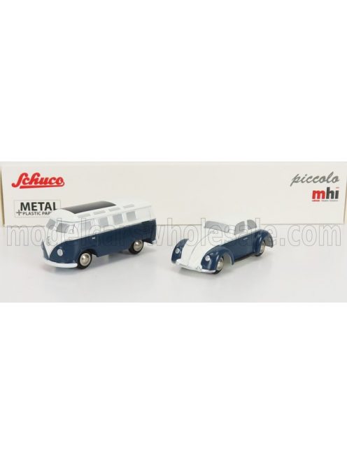 Schuco - VOLKSWAGEN SET 2X KAFER BEETLE + T1 MINIBUS SAMBA 1955 WHITE BLUE