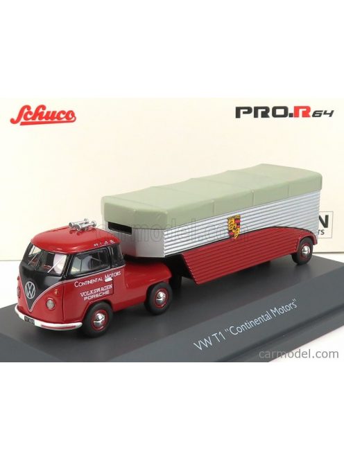 Schuco - Volkswagen T1B Continental Motors Porsche Car Transporter 1962 Red Black Silver