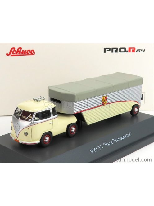 Schuco - Volkswagen T1B Continental Motors Porsche Car Transporter 1962 Cream Grey Silver