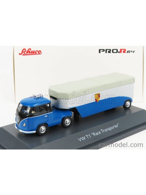 Schuco - Volkswagen T1B Continental Motors Porsche Car Transporter 1962 Blue Black