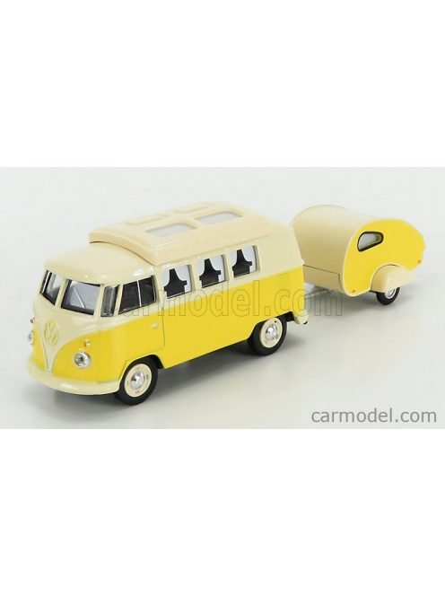 Schuco - Volkswagen T1 Minibus Camping With Caravan 1962 Yellow Beige