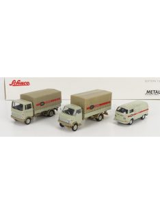   Schuco - VOLKSWAGEN SET 3X STUCKGUT T2 VAN - HANOMAG F55 TRUCK - MERCEDES BENZ LP608 TRUCK GREY BEIGE