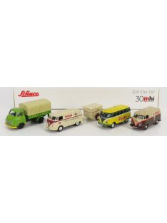   Schuco - VOLKSWAGEN SET 4X PUBLICITAIRE T1 MINIBUS KNORR - T1 VAN MAGGI - T1 VAN WITH TRAILER DR.OETKER - HANOMAG TRUCK KUHNE VARIOUS