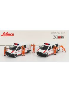   Schuco - VOLKSWAGEN SET 2X T5 MINIBUS WITH FIGURES 2010 WHITE ORANGE