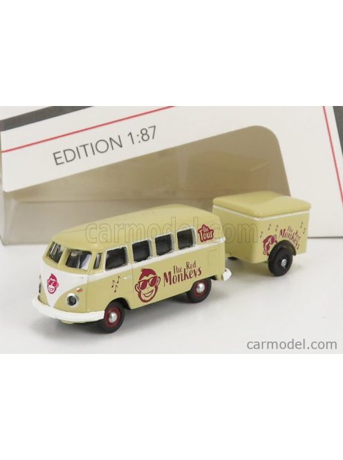 Schuco - Volkswagen T1 Minibus With Trailer 1962 The Red Monkeys With 5X Figures Cream Red