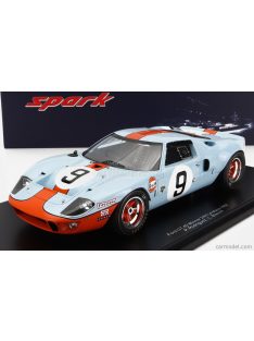   Spark-Model - Ford Usa Gt40 4.9L V8 Team Jw Automotive Engineering Gulf N 9 Winner 24H Le Mans 1968 L.Bianchi - P.Rodriguez - Con Vetrina - With Showcase Light Blue Orange