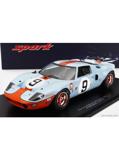 Spark-Model - Ford Usa Gt40 4.9L V8 Team Jw Automotive Engineering Gulf N 9 Winner 24H Le Mans 1968 L.Bianchi - P.Rodriguez - Con Vetrina - With Showcase Light Blue Orange