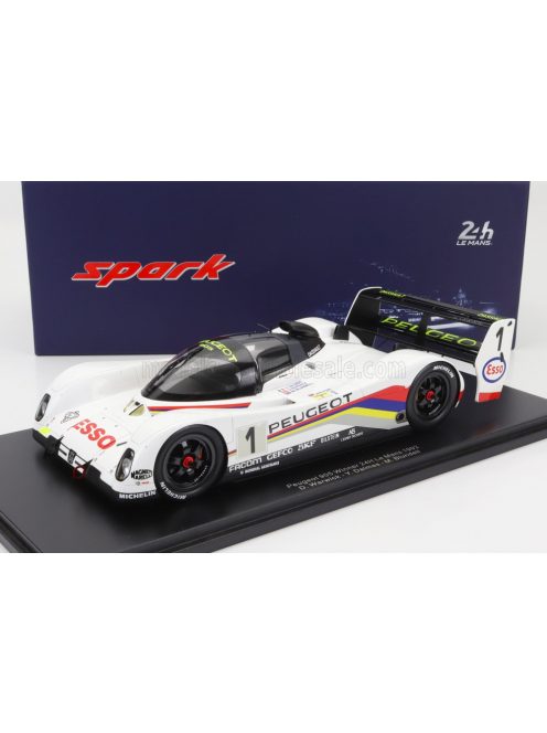 Spark - PEUGEOT 905 EVO1bis SA35 3.5L V10 TEAM PEUGEOT TALBOT SPORT N 1 WINNER 24h LE MANS 1992 D.WARWICK - Y.DALMAS - M.BLUNDELL - CON VETRINA - WITH SHOWCASE WHITE