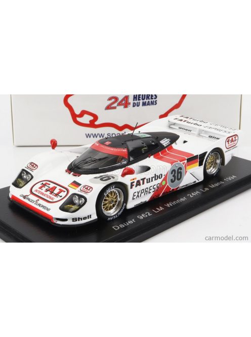 Spark-Model - Porsche Dauer 962 3.0L Turbo Team Le Mans Porsche N 36 Winner 24H Le Mans 1994 M.Baldi - H.Haywood - Y.Dalmas White Red