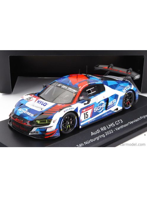 Spark-Model - Audi R8 Lms Gt3 Team Audi Sport Phoenix N 15 Winner 24H Nurburgring 2022 D.Vanthoor - F.Vervisch - R.Frijns - K.Van Der Linde Blue White Red